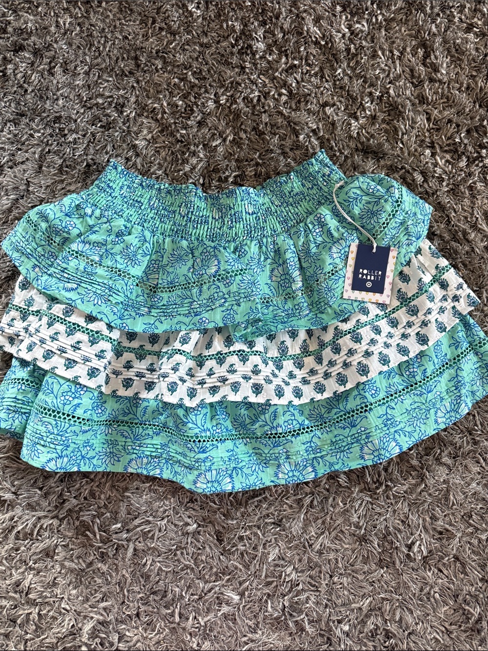 Roller Rabbit Women’s ' Aqua Floral Tiered Skirt